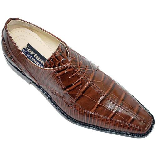 Liberty Brown Alligator Print Shoes with Middle Seam #511